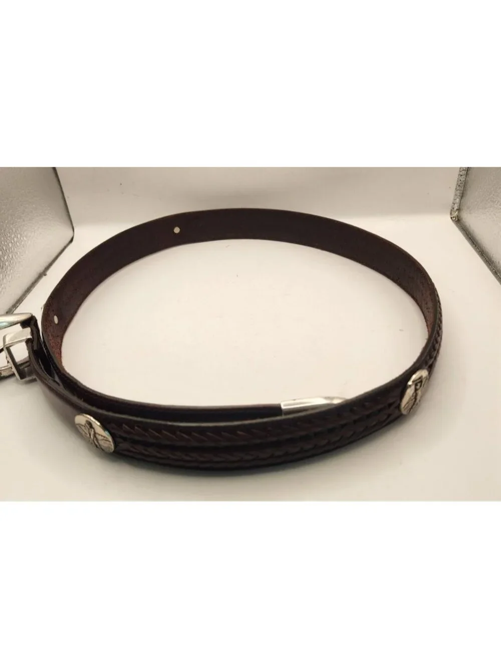 90s Onyx Brighton Brown Leather Belt Golf Player Medallions Silver Tone